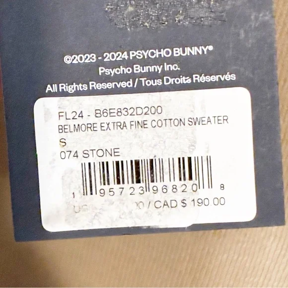 PSYCHO BUNNY MENS BELMORE EXTRA FINE COTTON SWEATSHIRT IN STONE Size Small NEW